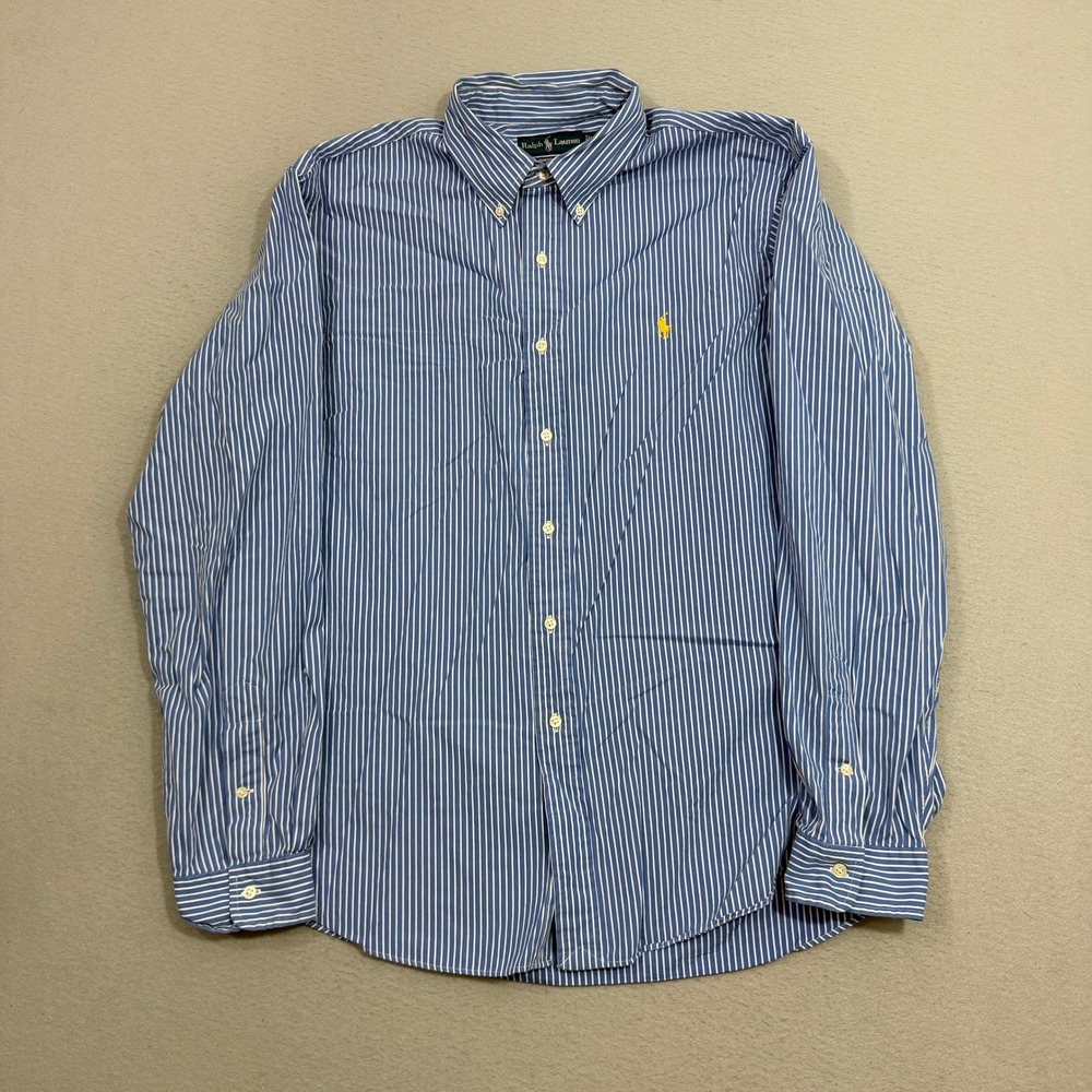 Vintage Polo Ralph Lauren Shirt Mens XXL Blue Striped Custom Fit Button Down